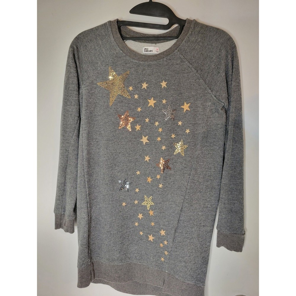 EPIC THREADS Girl's Gray Long Sleeve Sweater Size Medium (8/10) with Stars